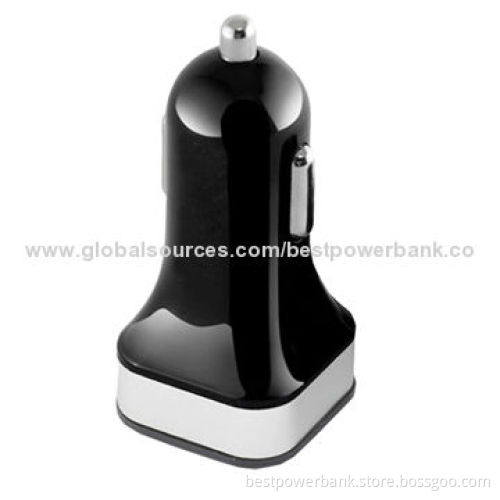 Good Quality 2 USB Car Chargers with Color Aluminum Rim, 12 to 24V DC Input Range for All Smartphone